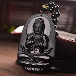 Collier & Pendentif Bouddha "Vitalité" en Obsidienne Noire
