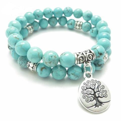 Bracelet Arbre de Vie (Pierres Turquoises)